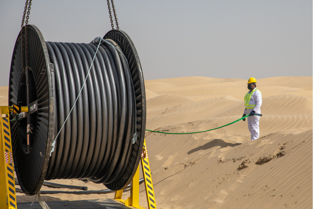 HV cable drum in desert